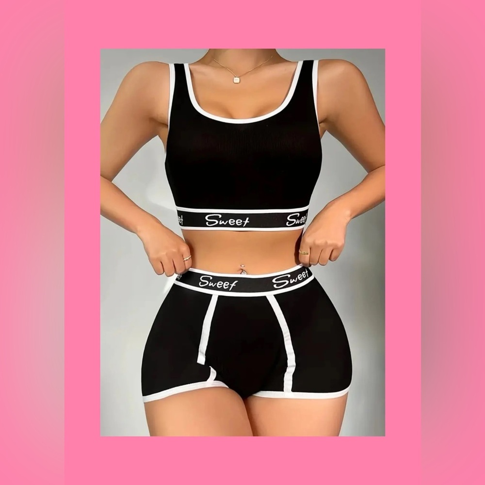 Bewitching Sweet Letter Print Top and Shorts 2 Piece Lounge Set